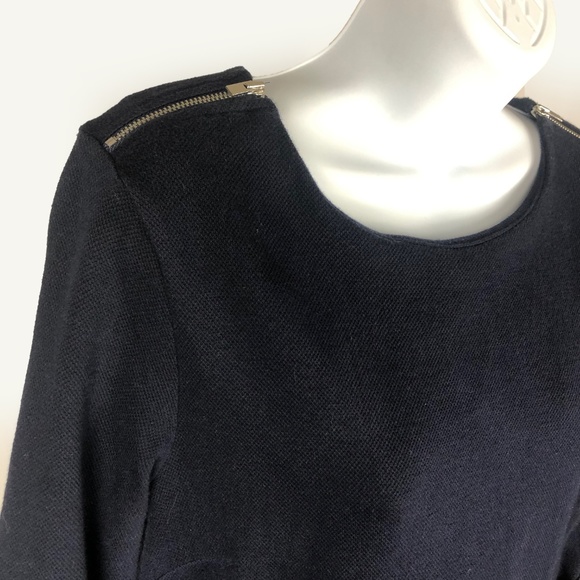 Black 3/4 Length Sleeve Dress with Striped Cuff an - Picture 4 of 4